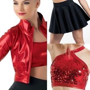 WEISSMAN Balera Dance Costume 3 piece red Cropped Metallic Jacket ML9703  SA LC